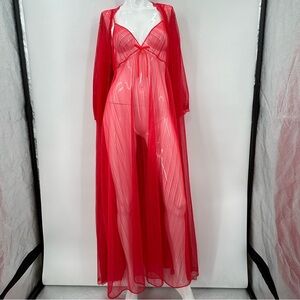 ***Sheer Vintage Red JC Penney Peignoir *** L